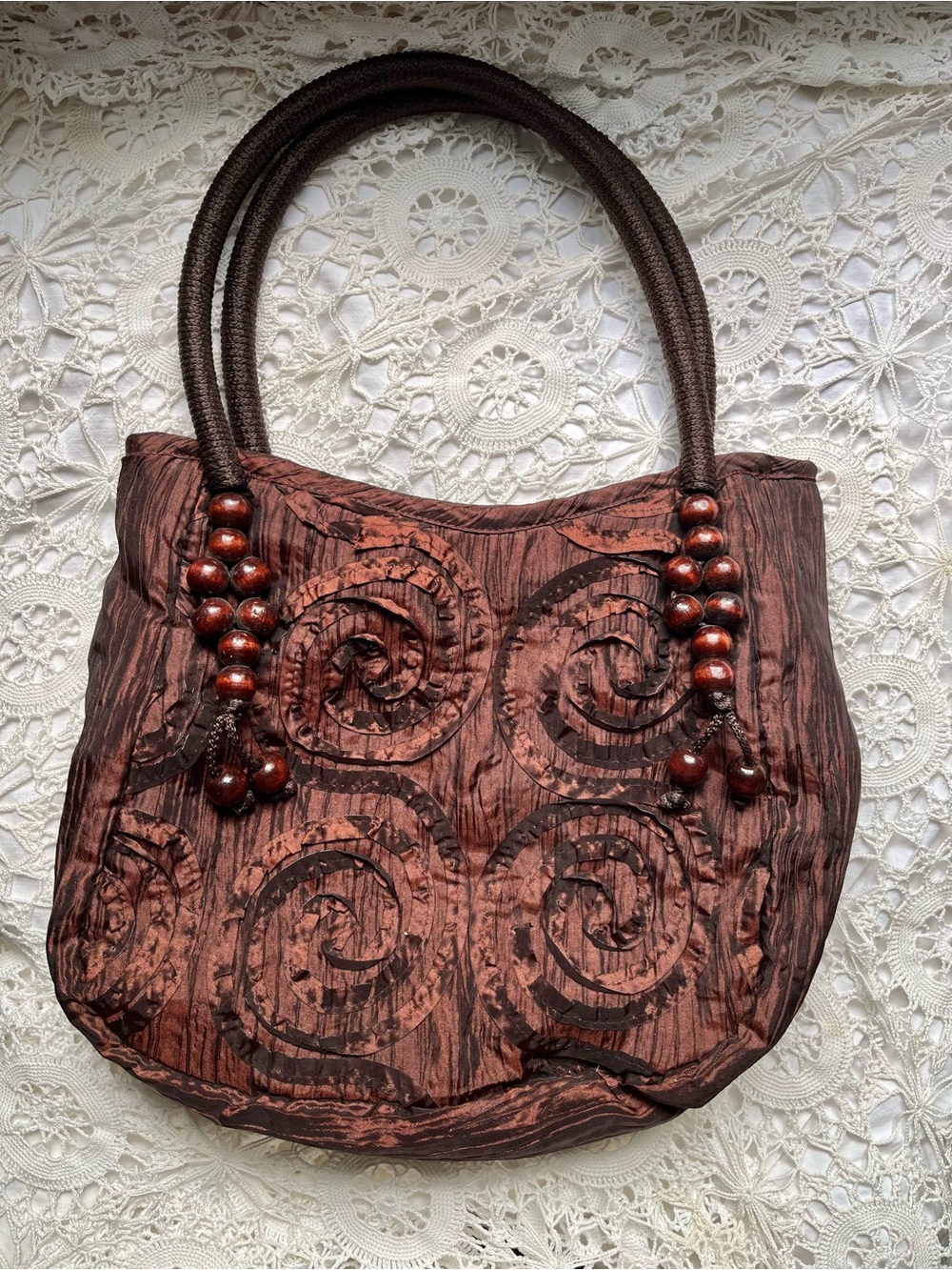 Vintage Y2K whimsygoth brown over the shoulder,beaded purse